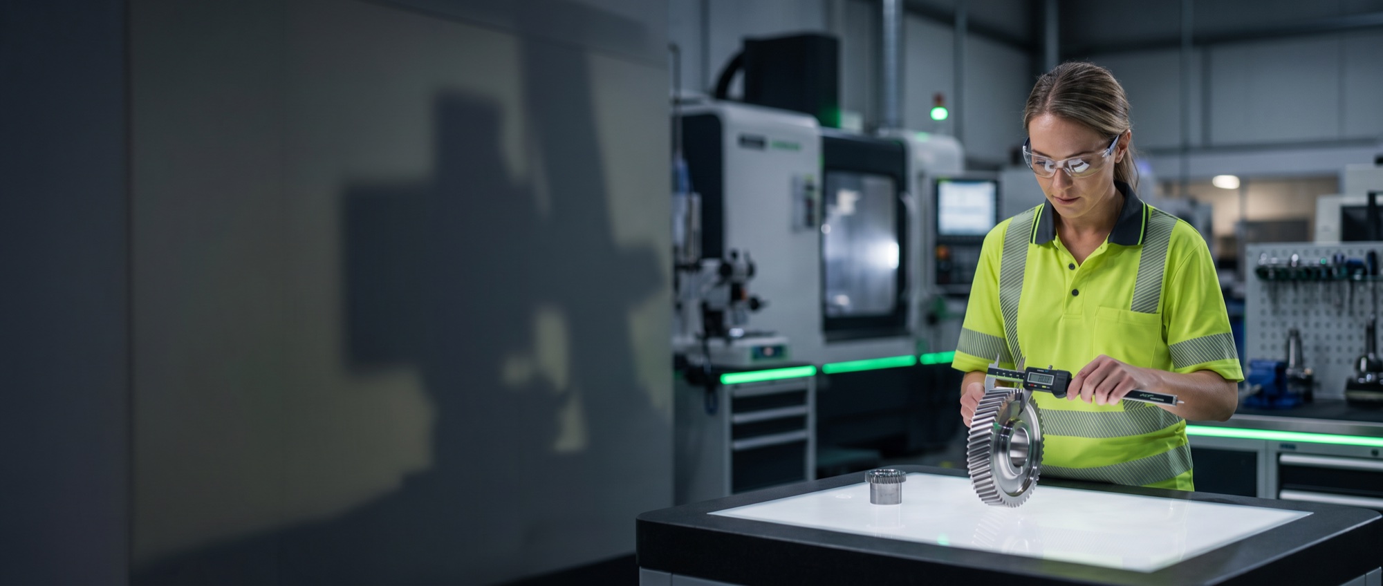 Qualitätskontrolle eines Metallteils mit Messschieber bei der Markovic GmbH